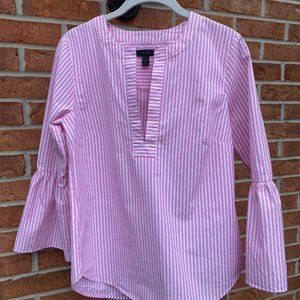 J. Crew Pink Striped Bell Sleeve V-Neck Top - Size 0